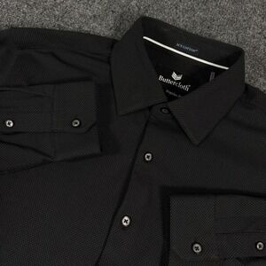 Butter Cloth Shirt Mens L Black Geometric Icy Cotton Long Sleeve Button Up Shirt